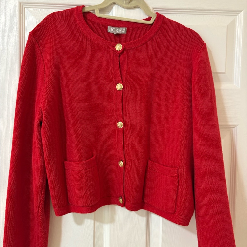 J. Crew Red Lady Jacket Sweater with Gold Accent Buttons (L)